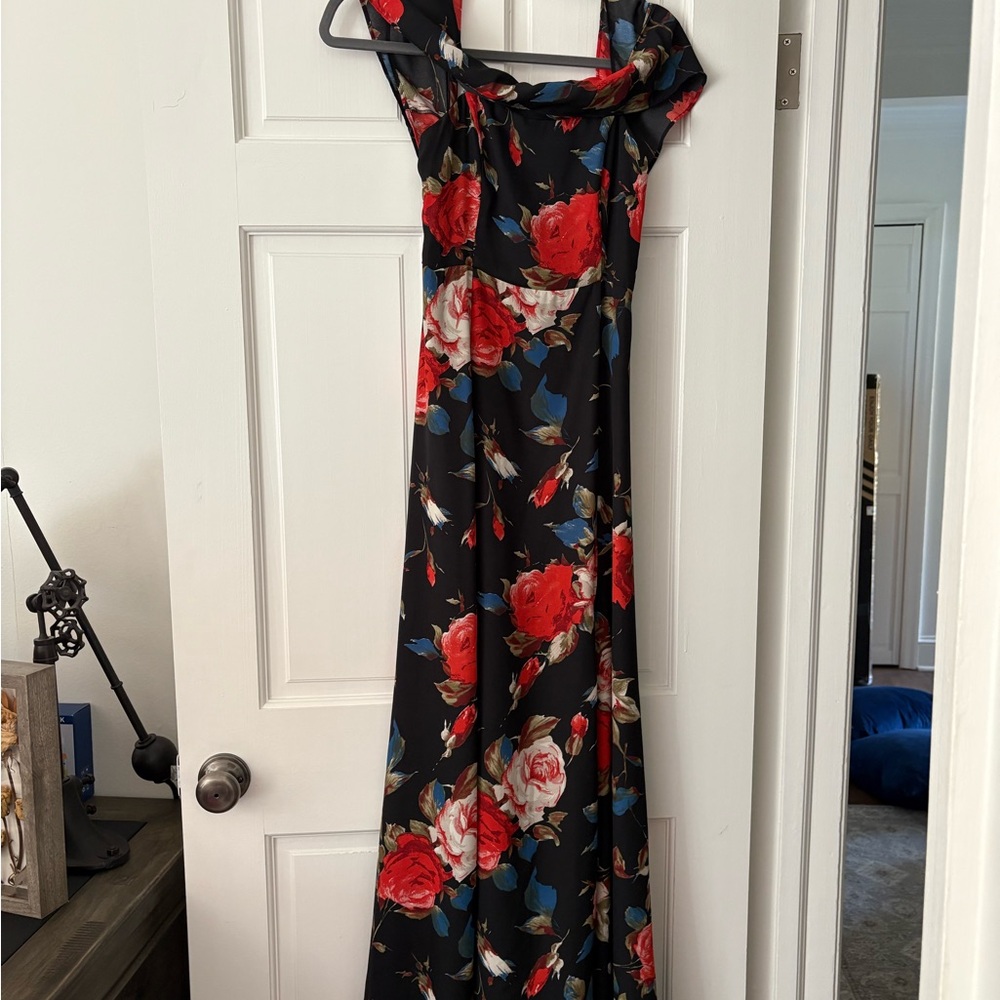 Lulu's Elegant Black and Red Floral Maxi Dress